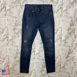 RtA Biker Detail Distressed Skinny Jeans in Dark Blue